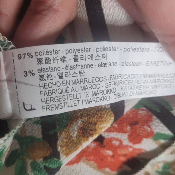 Zara Basic Small blouse top striped floral v-neck open bell sleeve drawstring - Picture 10 of 12